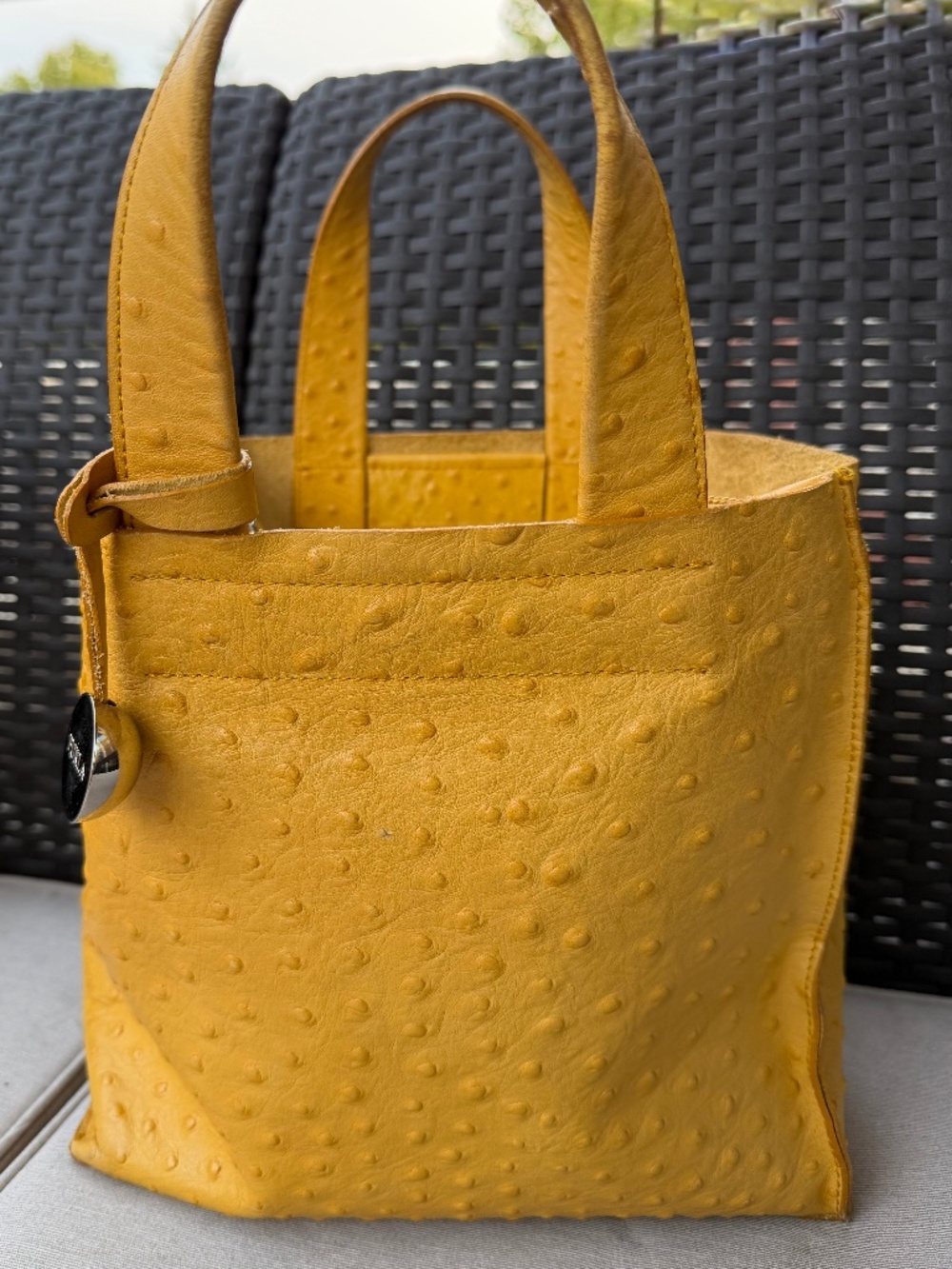 Furla Yellow Ostrich-Embossed Leather Tote Bag